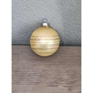 Vintage Champagne Gold Glitter Decorated Mercury Glass Christmas Ornament Ball